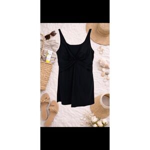 Lands' End Womens Swimdress 18W Black Twist Front Ruched Modest Classic Beach